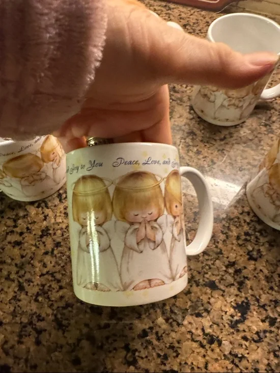Precious Moments Angel Ceramic Mug Set - White with Cream and Tan Accents - Picture 5 of 5